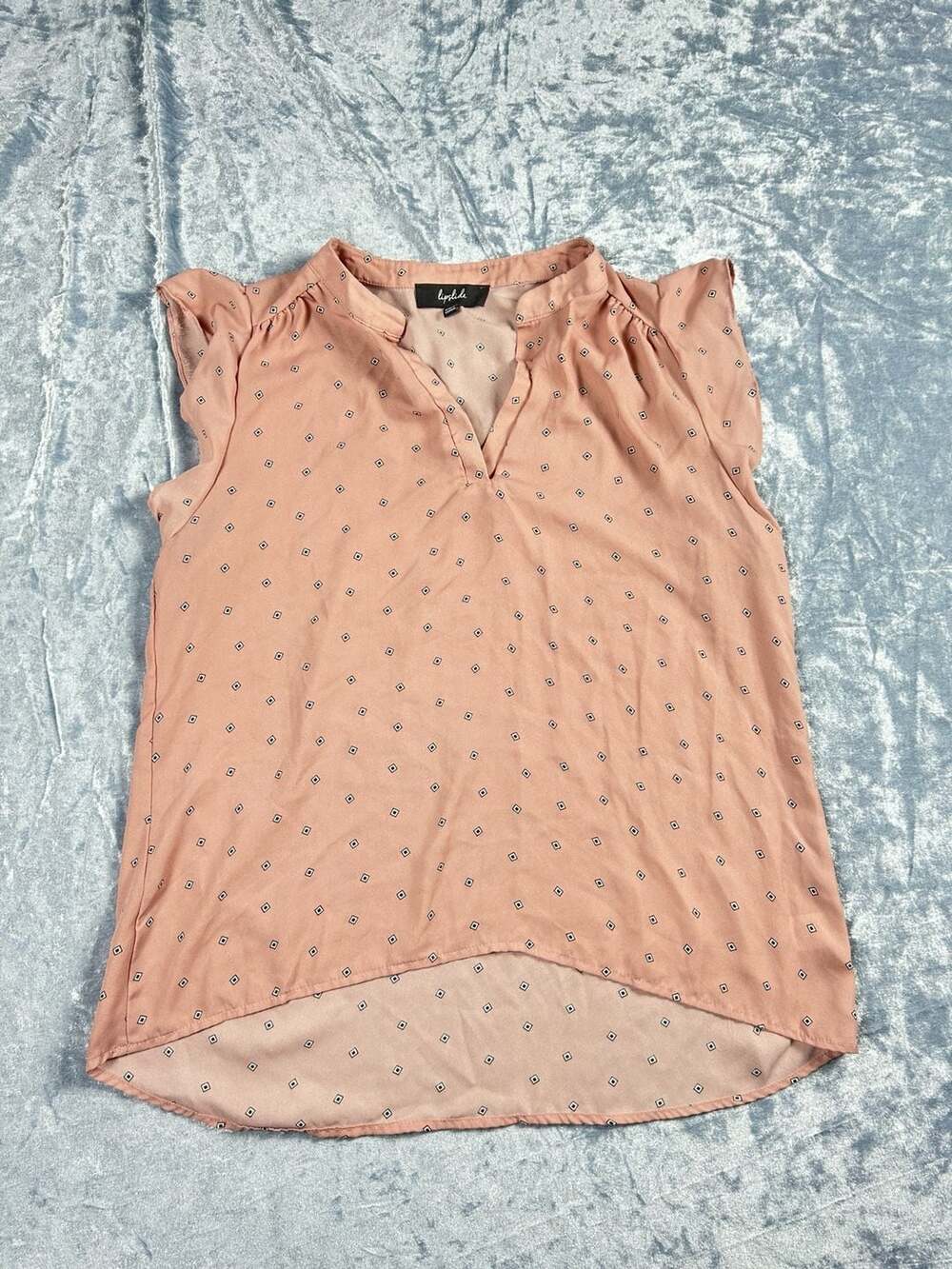 Lipslide Women's Pink Diamond Print Flutter Cap Sleeve V-Neck High Low Blouse XL